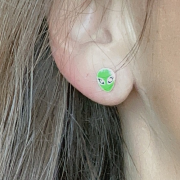 Sterling Silver Alien Stud Earrings - Picture 11 of 13